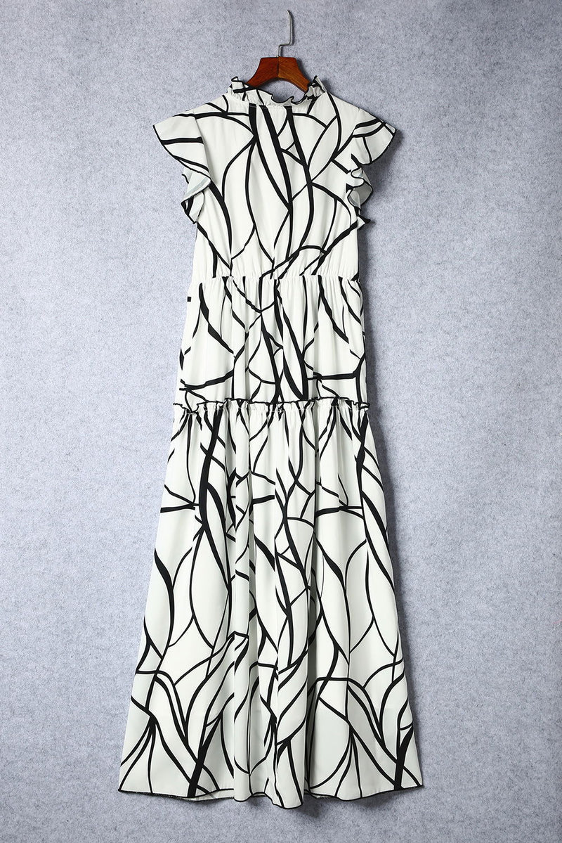 Ruffled Printed Surplice Cap Sleeve Dress - ShopEbonyMonique