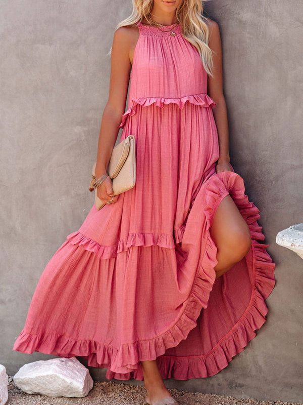 Ruffled Sleeveless Maxi Dress with Pockets - ShopEbonyMonique