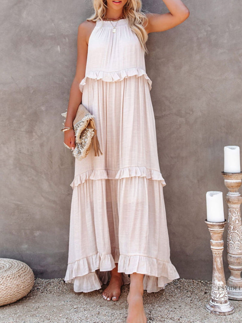 Ruffled Sleeveless Maxi Dress with Pockets - ShopEbonyMonique