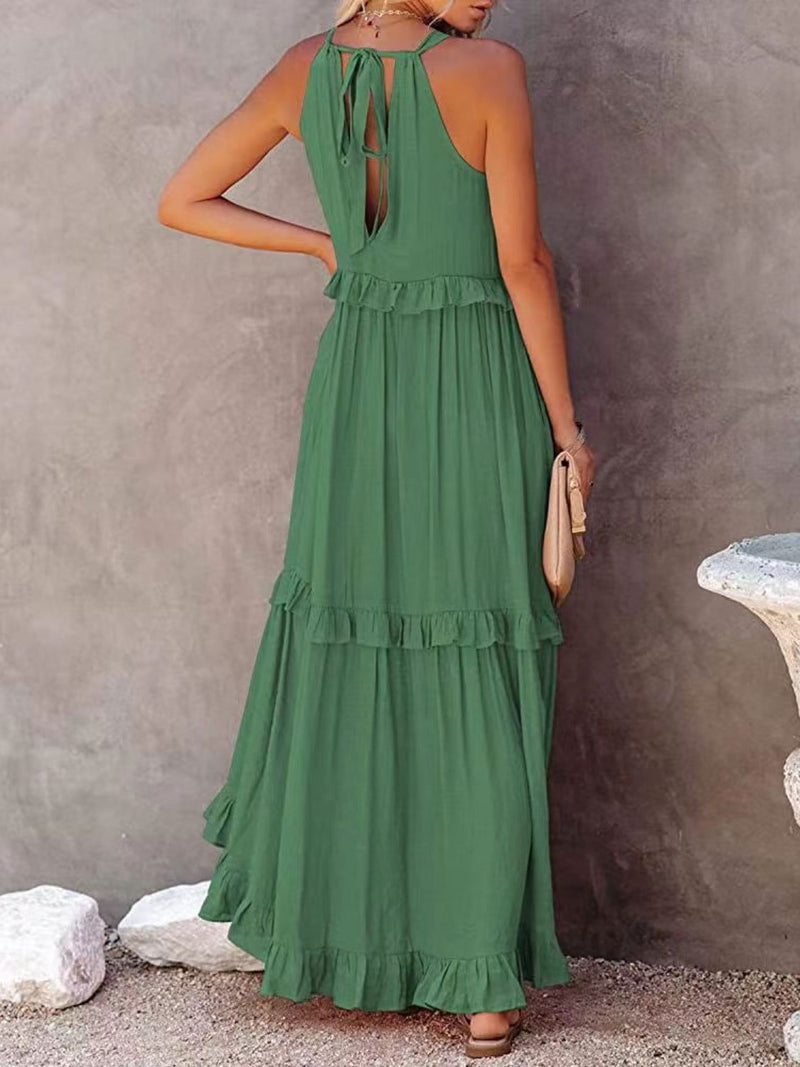 Ruffled Sleeveless Maxi Dress with Pockets - ShopEbonyMonique