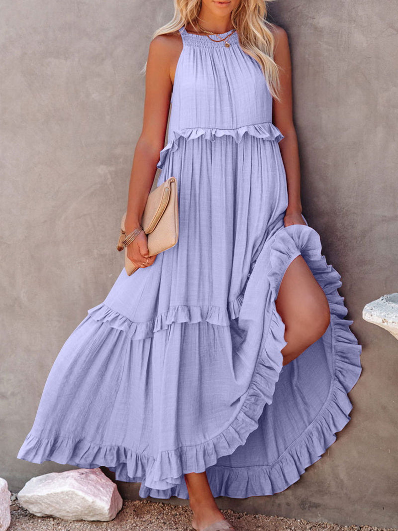 Ruffled Sleeveless Maxi Dress with Pockets - ShopEbonyMonique