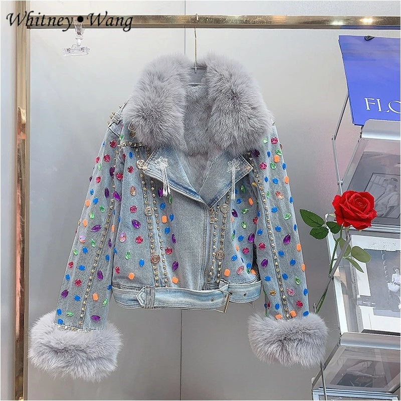 Crystals Beading Denim Coat - ShopEbonyMonique