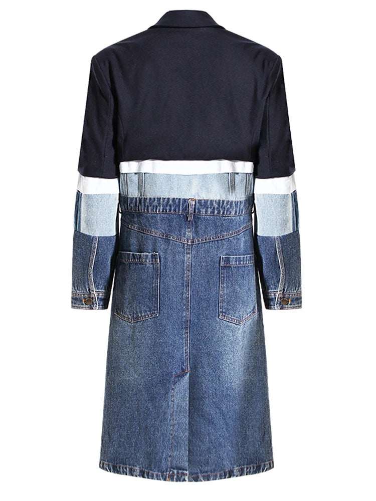 EM Women Blue Denim Color-block Coat - ShopEbonyMonique