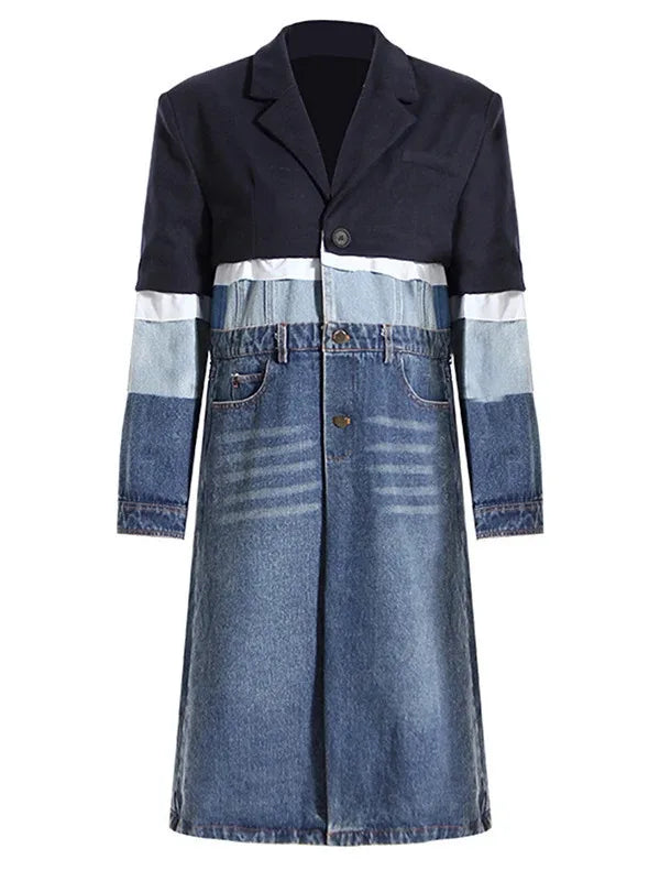 EM Women Blue Denim Color-block Coat - ShopEbonyMonique