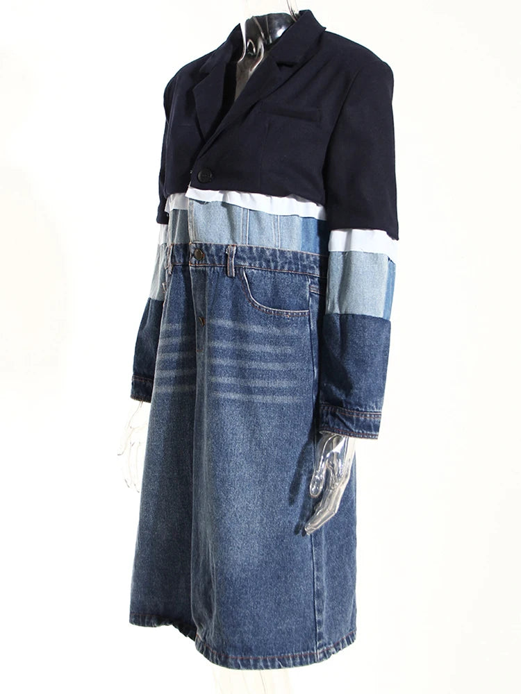 EM Women Blue Denim Color-block Coat - ShopEbonyMonique