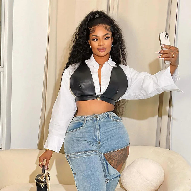 Two Piece Puff Long Sleeve Cropped Blouses - ShopEbonyMonique