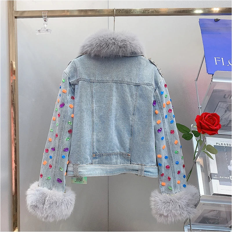 Crystals Beading Denim Coat - ShopEbonyMonique