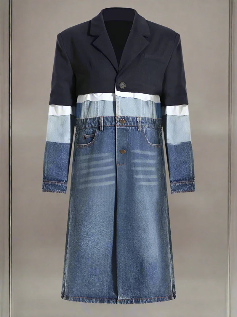 EM Women Blue Denim Color-block Coat - ShopEbonyMonique