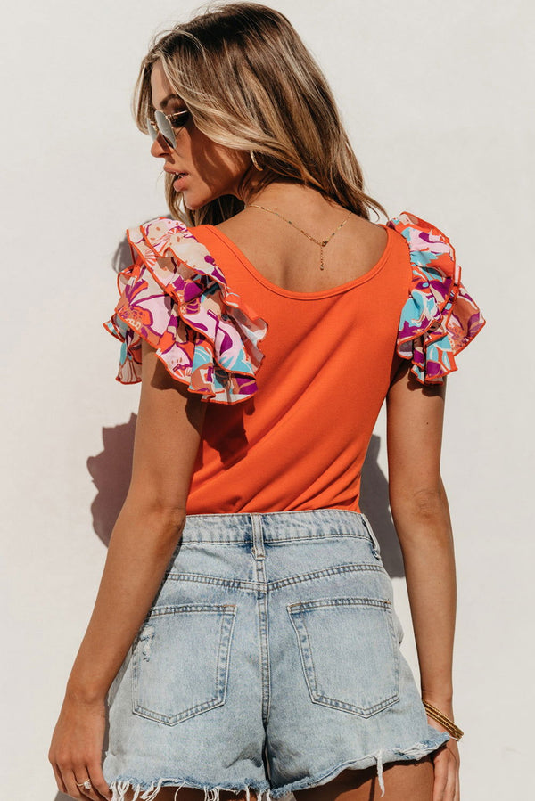 Scoop Neck Flounce Sleeve Bodysuit - ShopEbonyMonique