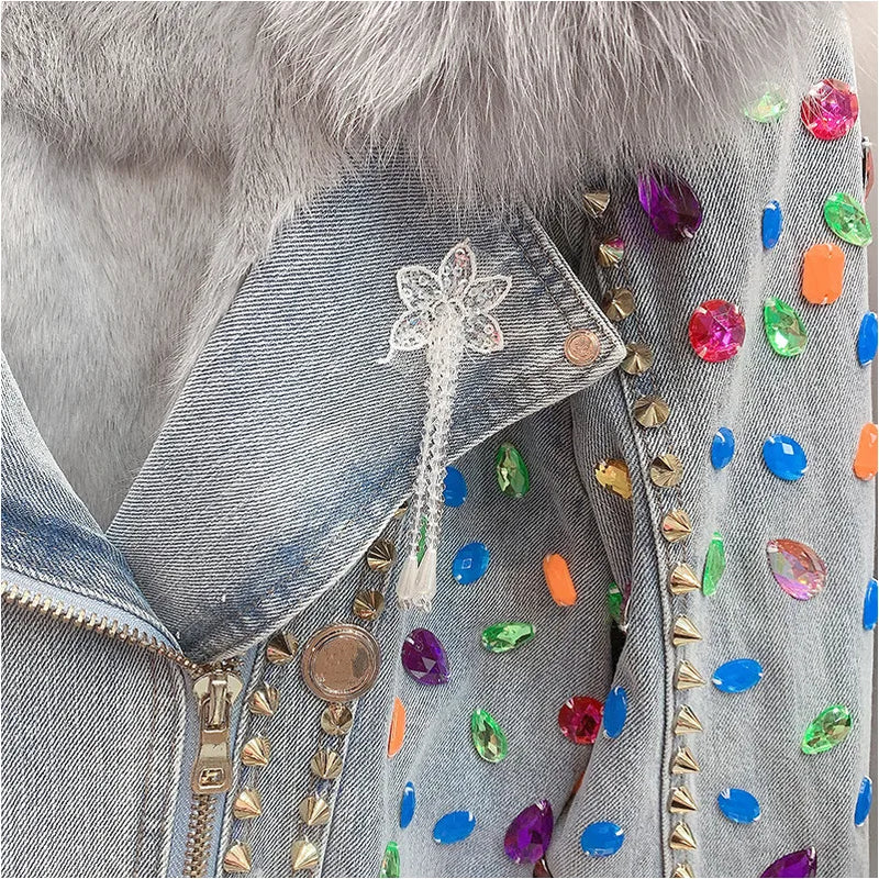 Crystals Beading Denim Coat - ShopEbonyMonique