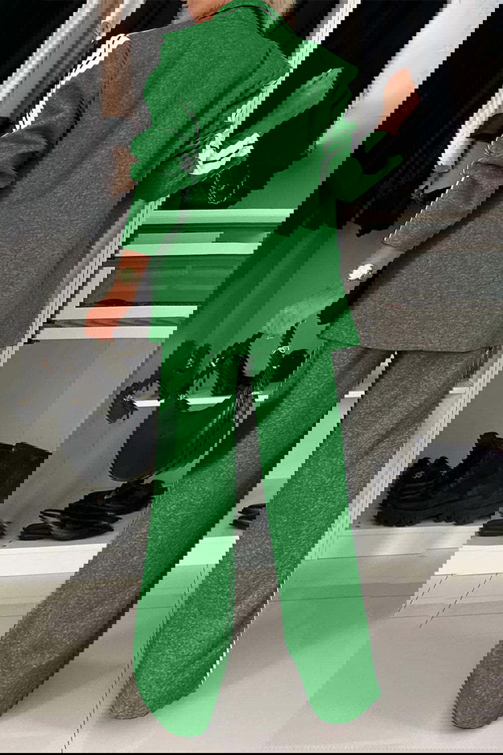 Stripe Contrast Lapel Collar Top and Pants Set - ShopEbonyMonique