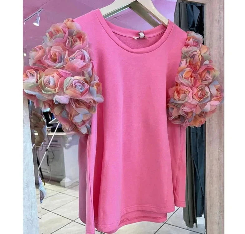 Summer Fashion Streetwear 3D Florals Sleeve T-Shirt - ShopEbonyMonique