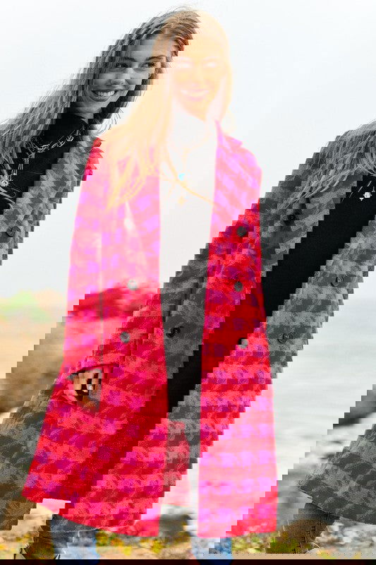 Textured Knit Tweed Double Button Coat Jacket - ShopEbonyMonique