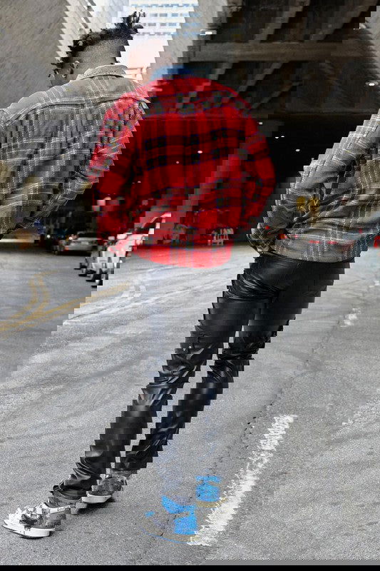 Unisex Flannel Shacket With Denim Contrast - ShopEbonyMonique