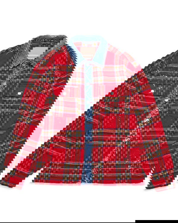 Unisex Flannel Shacket With Denim Contrast - ShopEbonyMonique