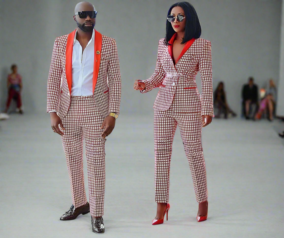 Matching Fashion Plaid Mens and Women Suit