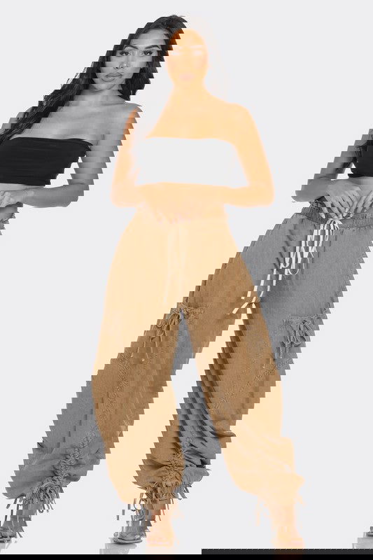 Urban Chic Drawstring Denim Cargo Pants - ShopEbonyMonique