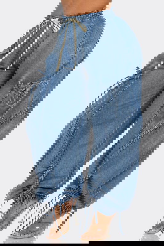 Urban Chic Drawstring Denim Cargo Pants - ShopEbonyMonique