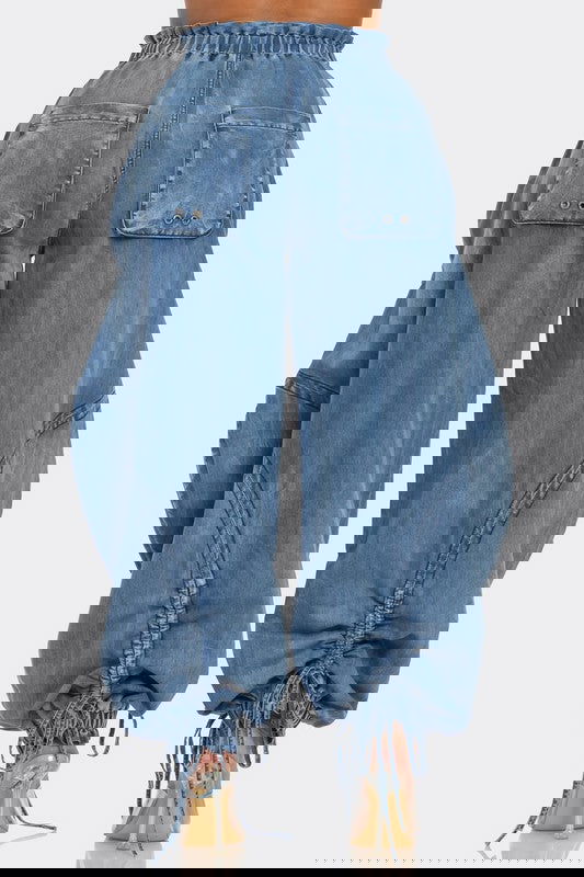 Urban Chic Drawstring Denim Cargo Pants - ShopEbonyMonique