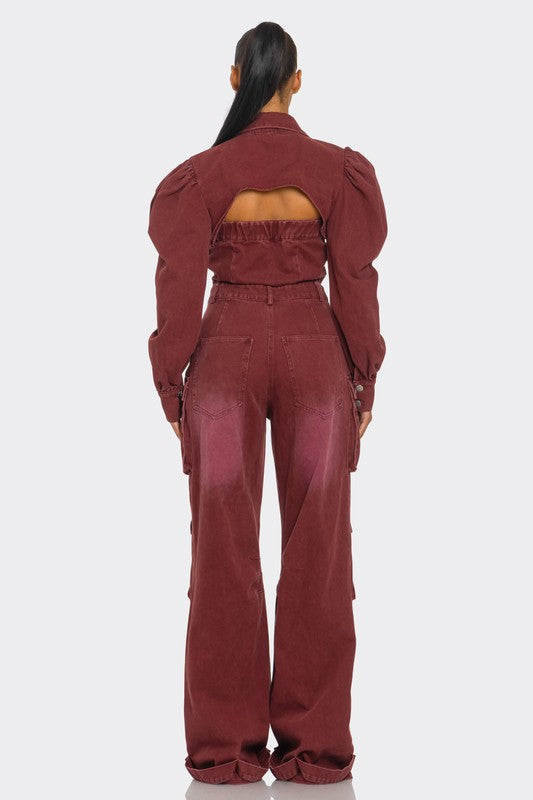 Vintage Inspired Utility Burgundy Jumpsuit - ShopEbonyMonique