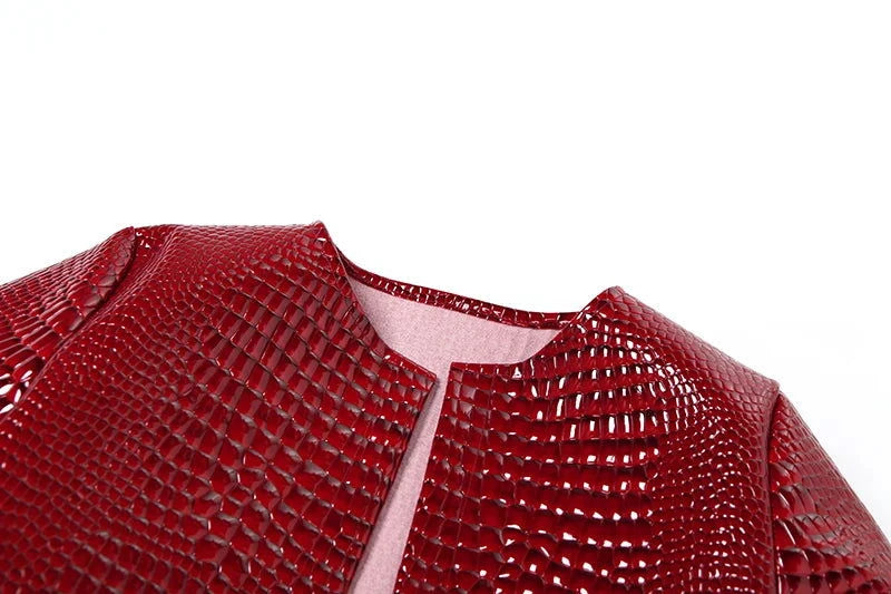 Women O Neck Long Sleeve PU Cropped Jackets - ShopEbonyMonique