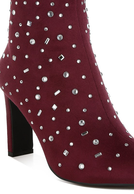 Diamante Embellished Microfiber Boots - ShopEbonyMonique