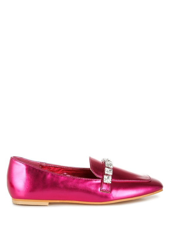 Celosia Metallic Diamante Strap Loafers - ShopEbonyMonique