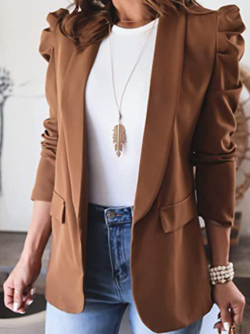 Collared Neck Puff Sleeve Blazer - ShopEbonyMonique