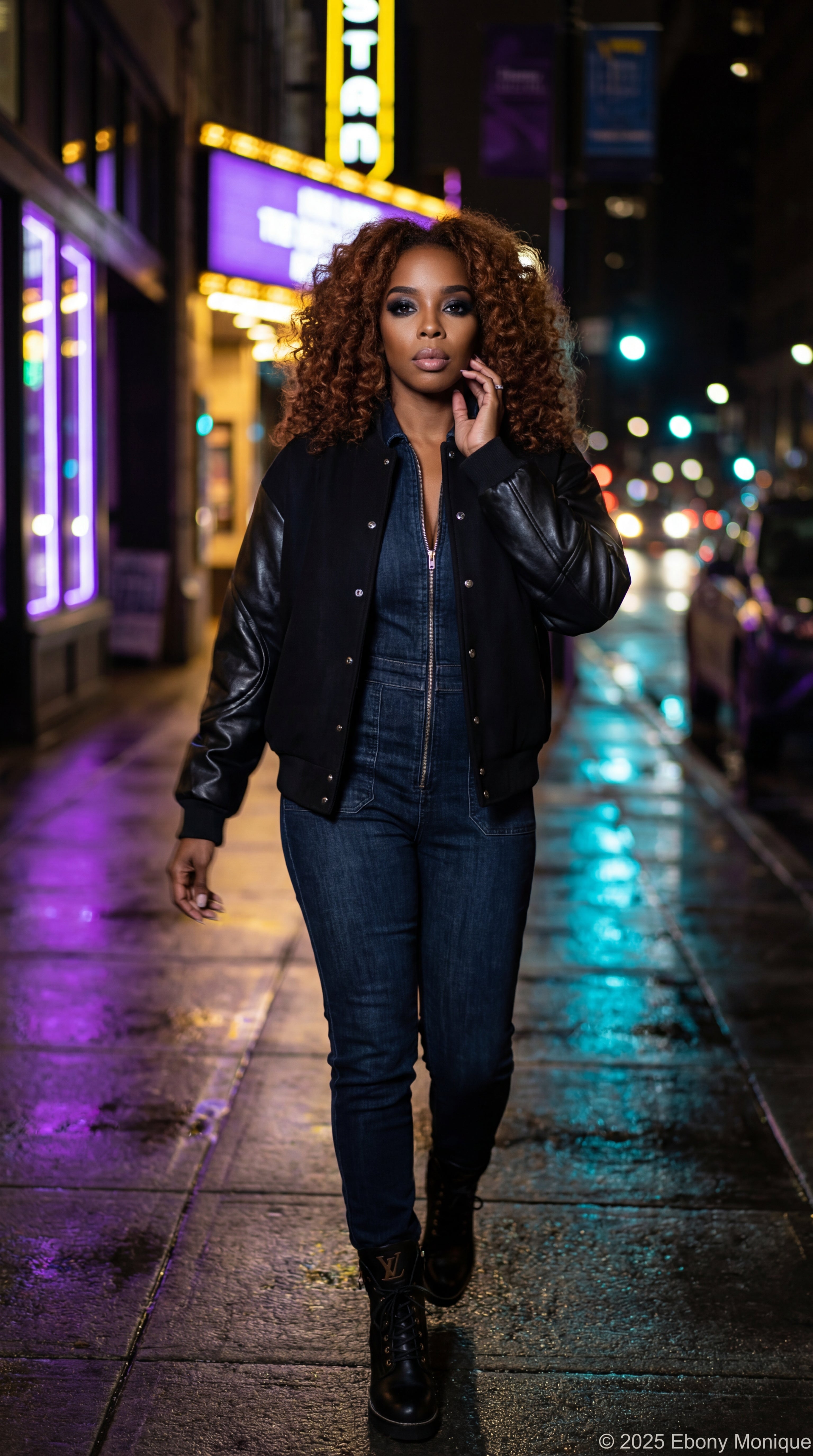 EM PU Leather Sleeve Patchwork Baseball Jacket