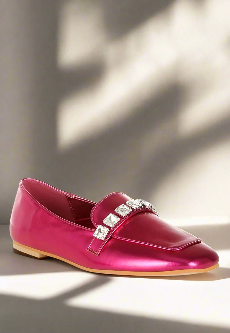 Celosia Metallic Diamante Strap Loafers - ShopEbonyMonique