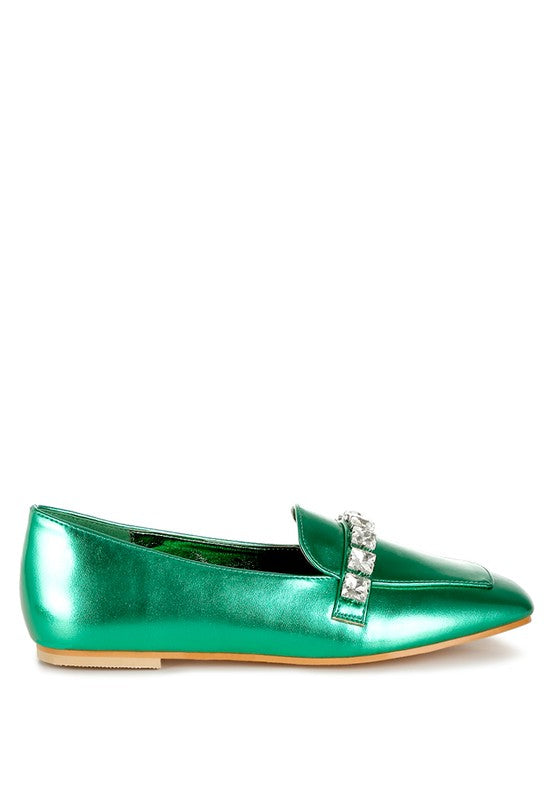 Celosia Metallic Diamante Strap Loafers - ShopEbonyMonique