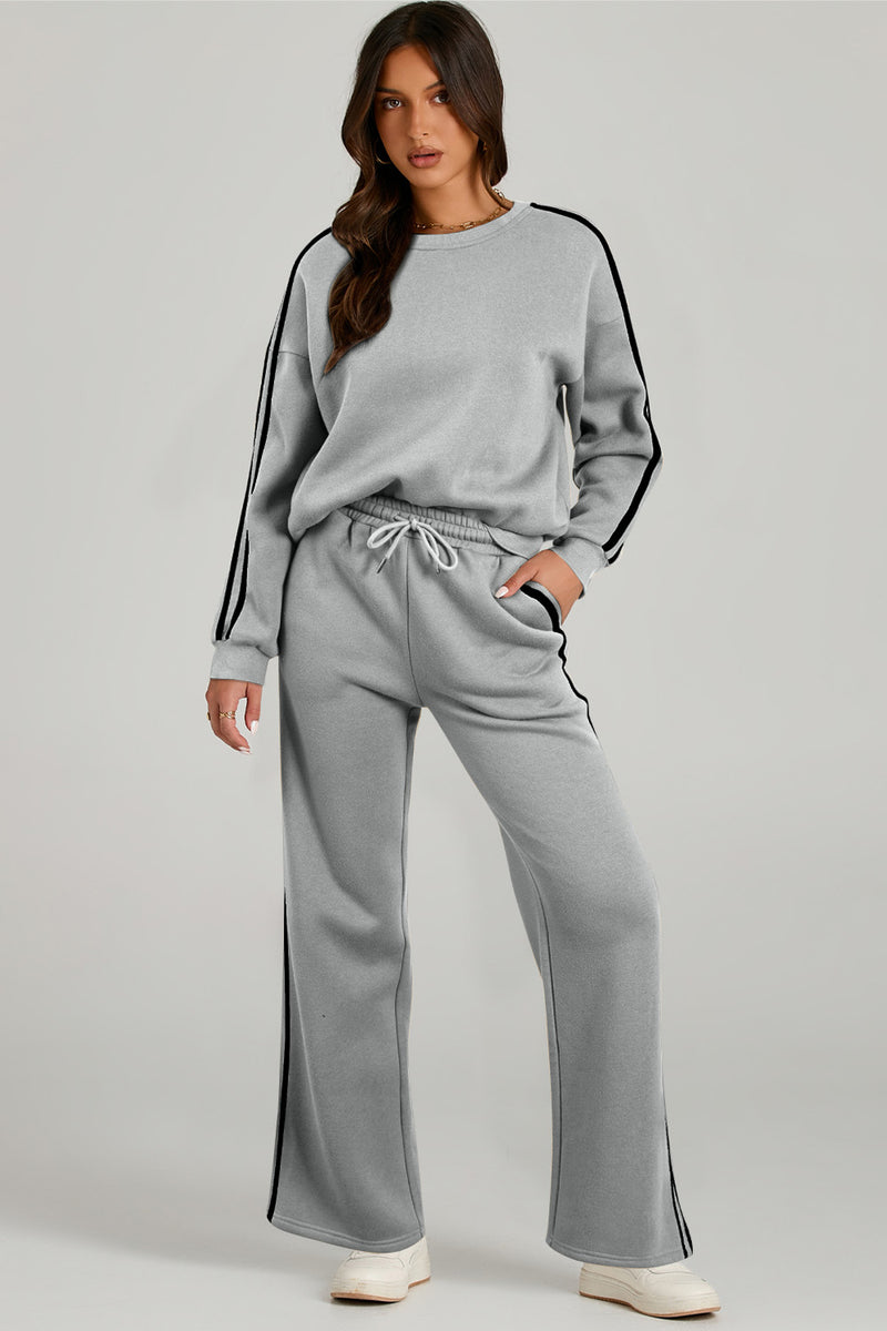 Round Neck Long Sleeve Top and Pants Active Set - ShopEbonyMonique