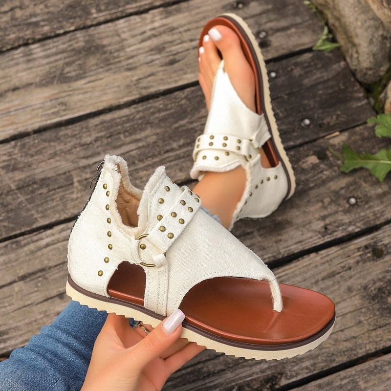 Studded Raw Hem Flat Sandals - ShopEbonyMonique