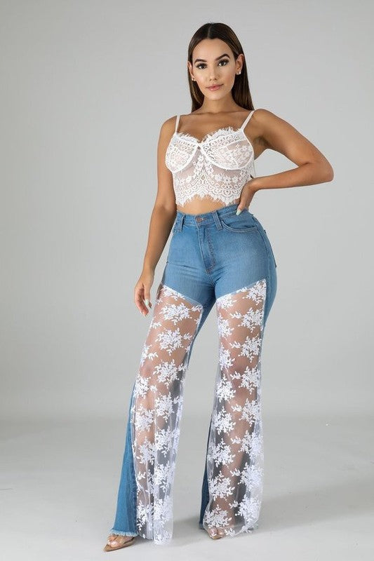 EM Lace Bell Bottom Jean