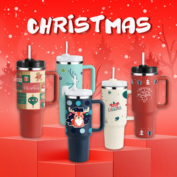 Christmas Thermal Mug 40oz Straw Coffee Insulation Cup With Handle Portable Car Stainless Steel Water Bottle LargeCapacity Travel BPA Free Thermal Mug - ShopEbonyMonique