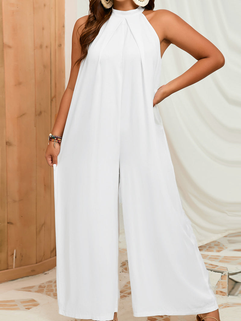 Plus Size Sleeveless Halter Neck Wide Leg Jumpsuit - ShopEbonyMonique