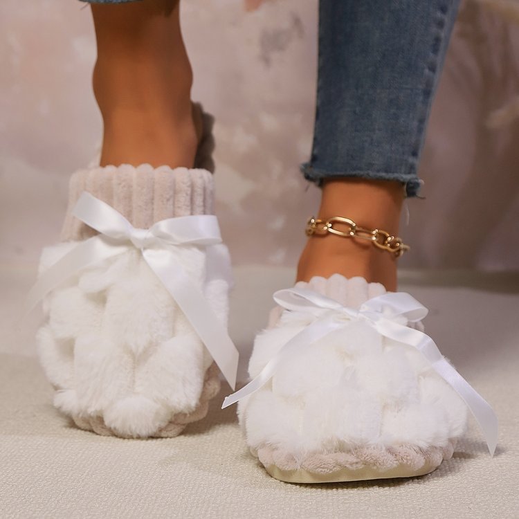 Bow Trim Contrast Slippers - ShopEbonyMonique