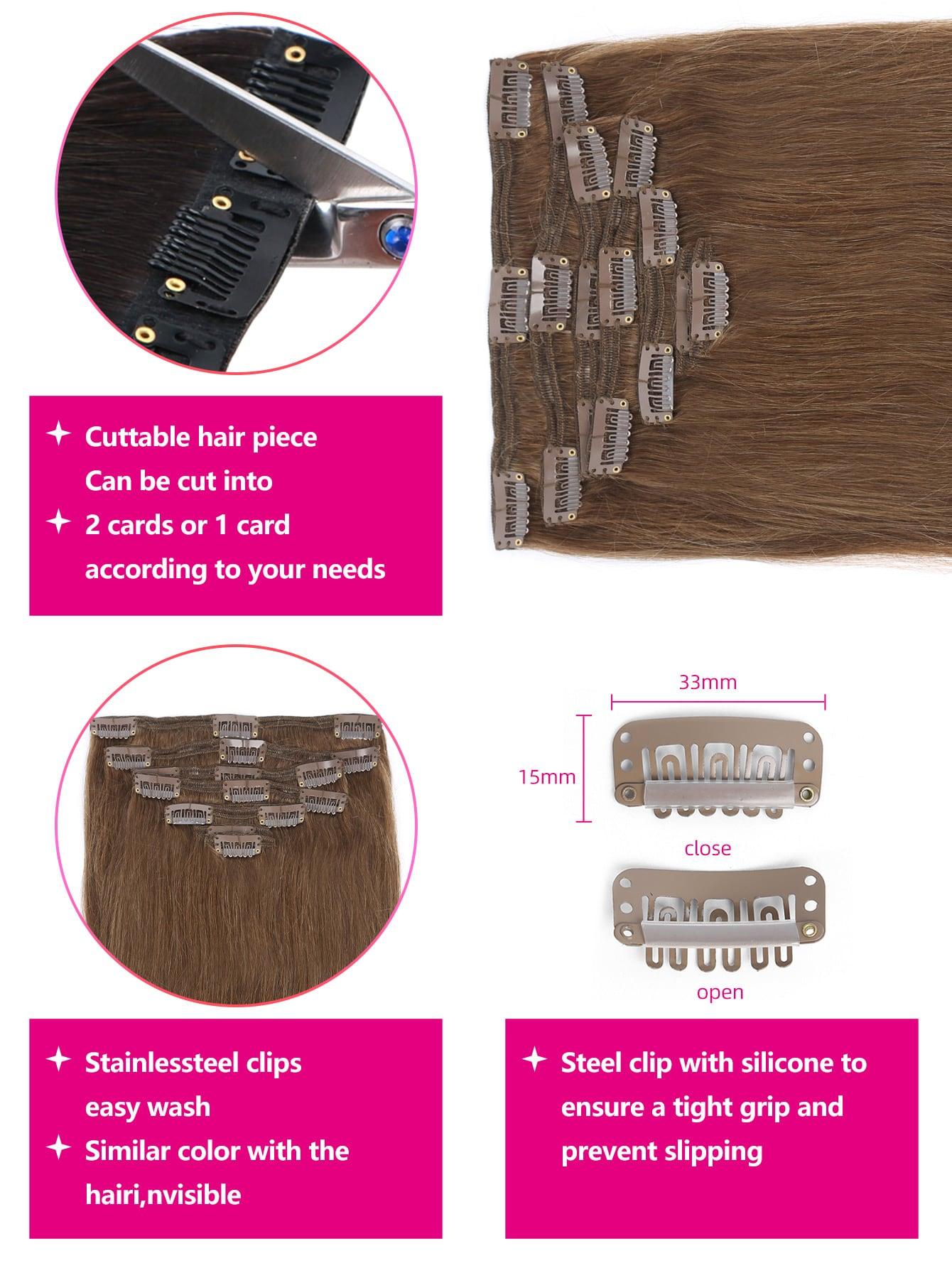 EM 8pcs Clip In Straight Human Hair - ShopEbonyMonique