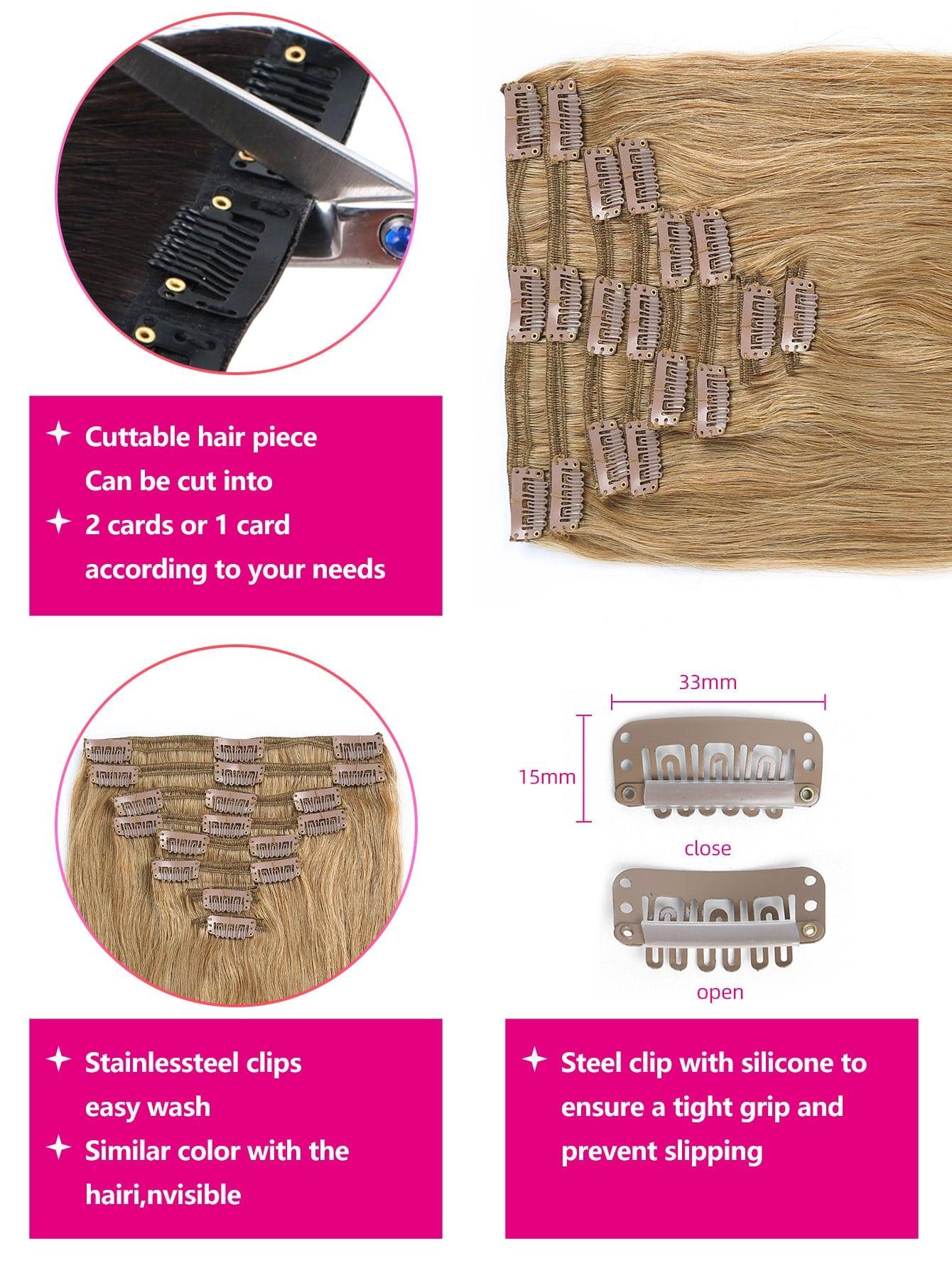 EM 8pcs Clip In Straight Human Hair - ShopEbonyMonique