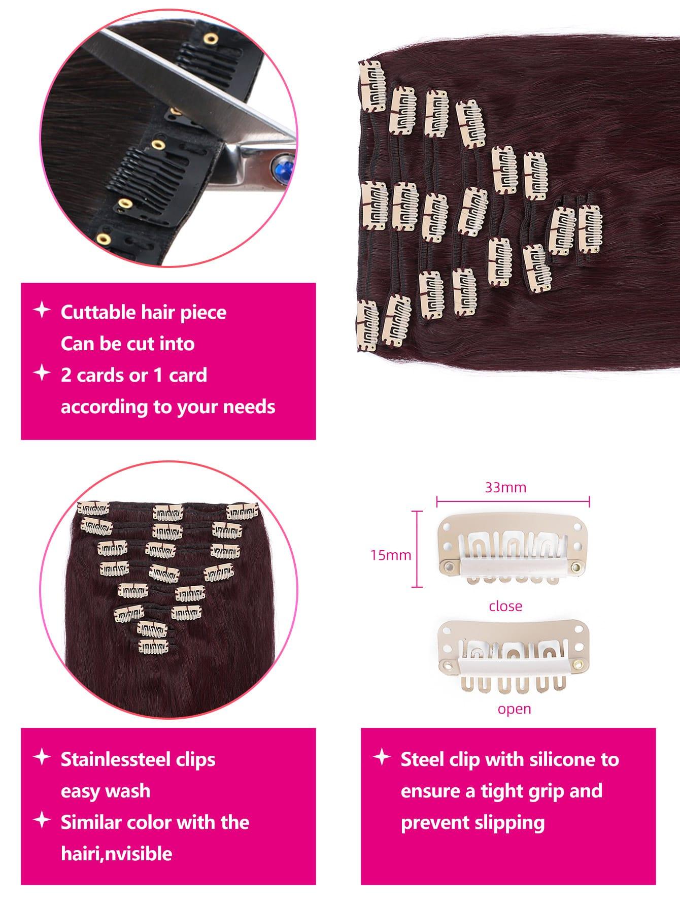 EM 8pcs Clip In Straight Human Hair - ShopEbonyMonique