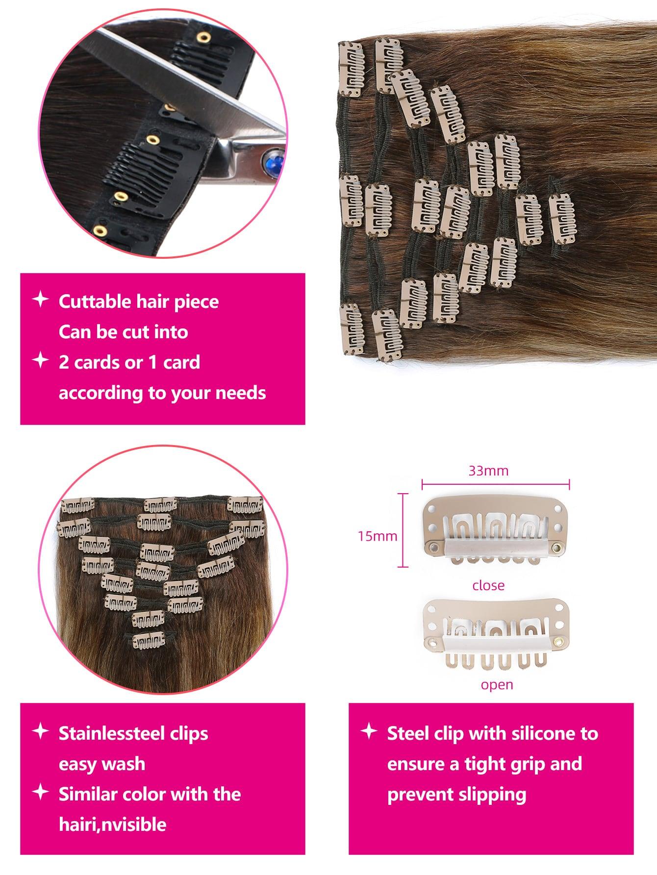 EM 8pcs Clip In Straight Human Hair - ShopEbonyMonique