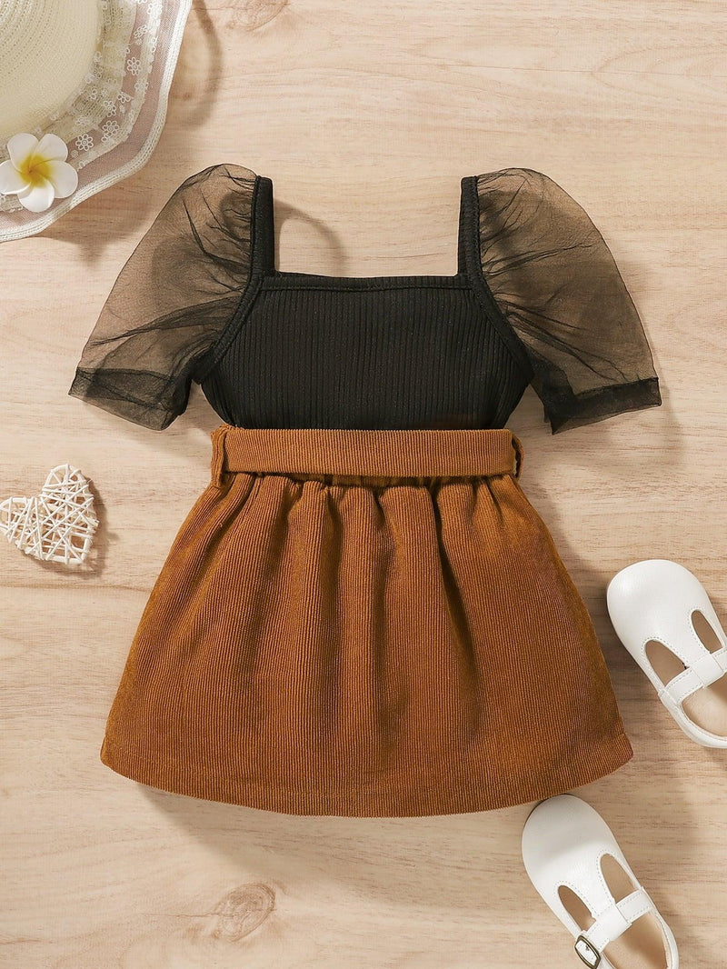 Baby Puff Sleeve Top & Belted Skirt-Top & Skirt-ebonymonique