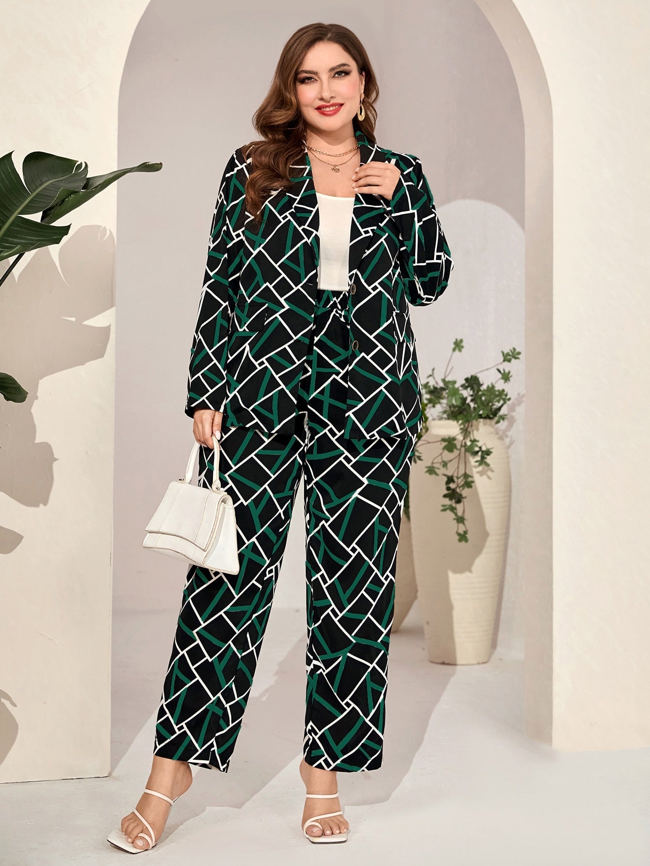 Plus Geo Print Blazer & Pants - ShopEbonyMonique