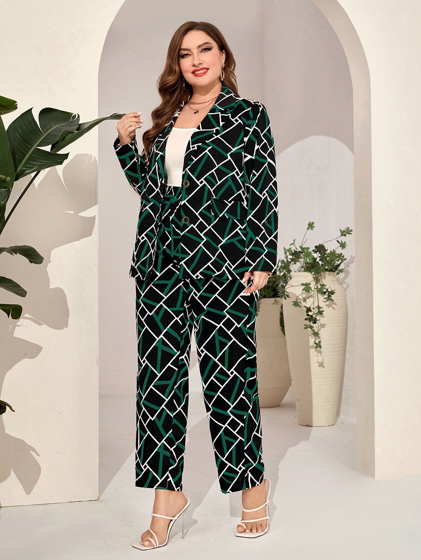 Plus Geo Print Blazer & Pants - ShopEbonyMonique