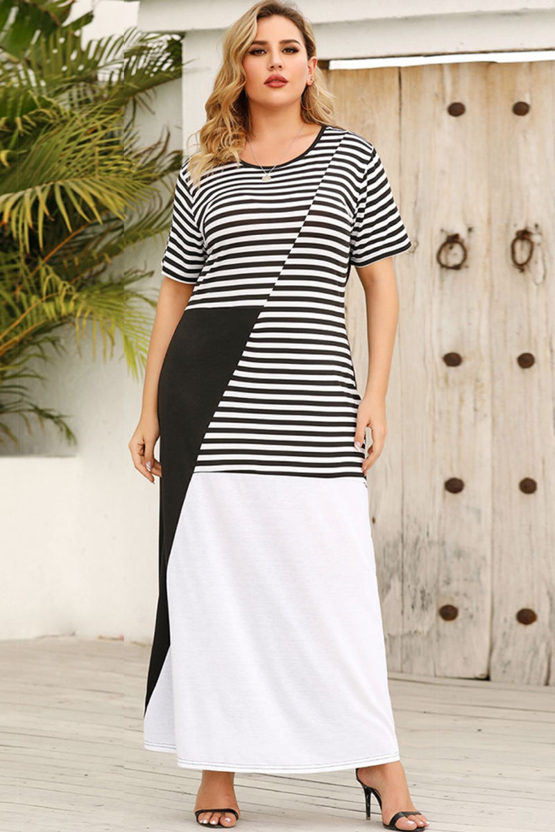 Plus Striped Color Block  Dress