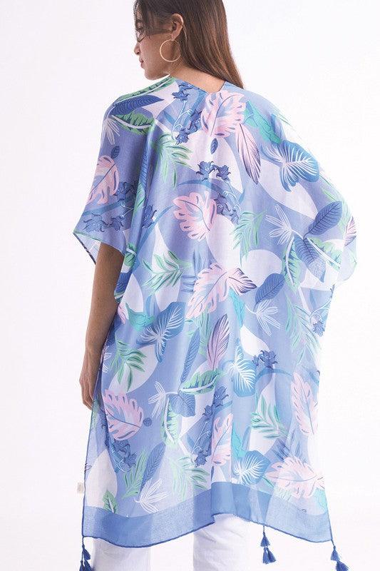 Pastel Palm Leaf Open Front Kimono - ShopEbonyMonique