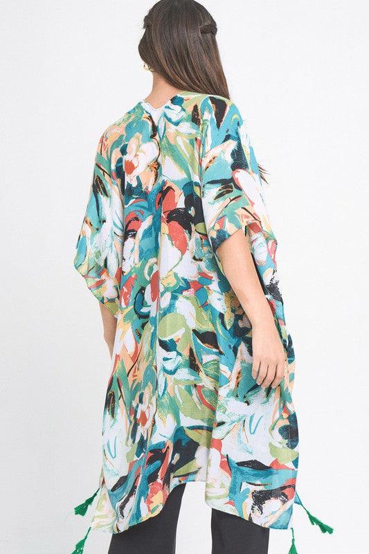 Abstract Print Open Front Kimono - ShopEbonyMonique