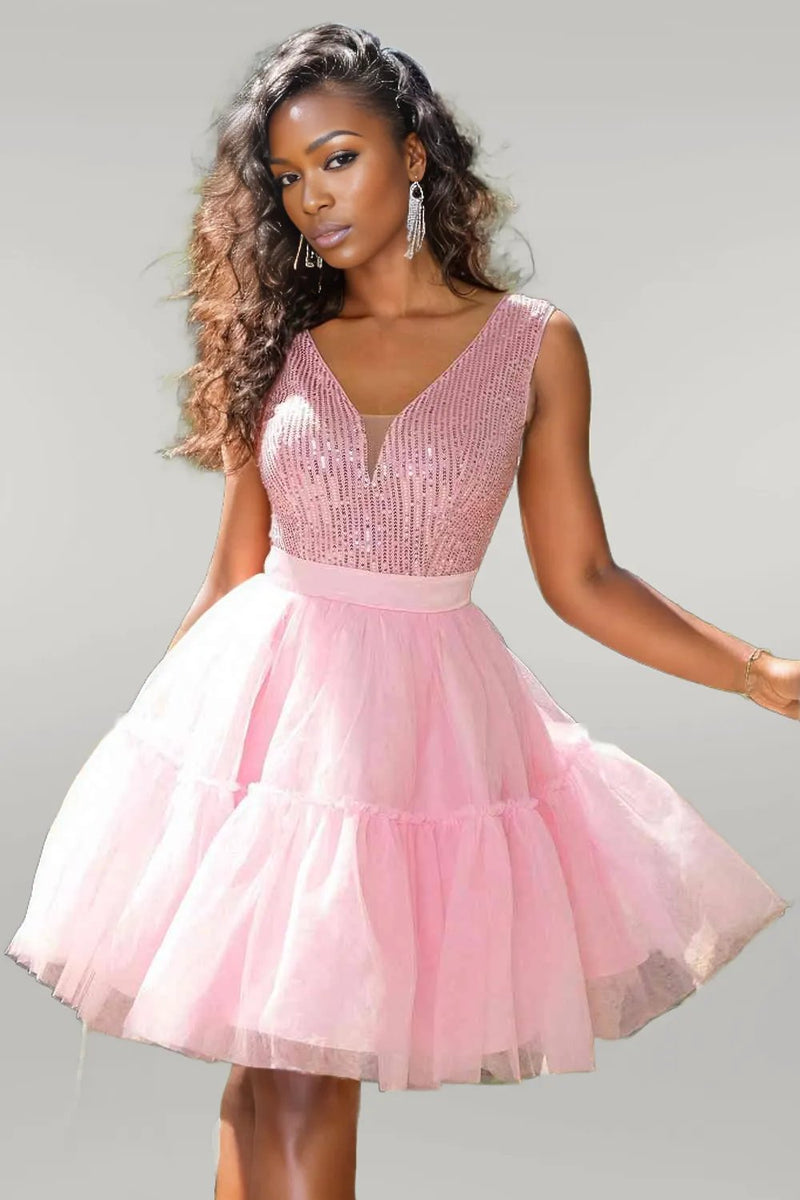 Sequin Pink Mesh Dress