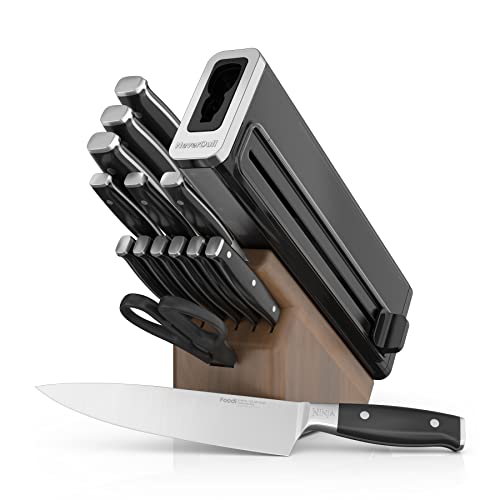 Ninja K52015 Foodi NeverDull 15 Piece Premium Knife System, Wood Series Block, German Stainless Steel, with Built-in Sharpener, Stainless Steel/Walnut - ShopEbonyMonique