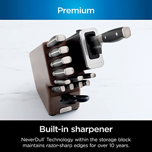 Ninja K52015 Foodi NeverDull 15 Piece Premium Knife System, Wood Series Block, German Stainless Steel, with Built-in Sharpener, Stainless Steel/Walnut - ShopEbonyMonique